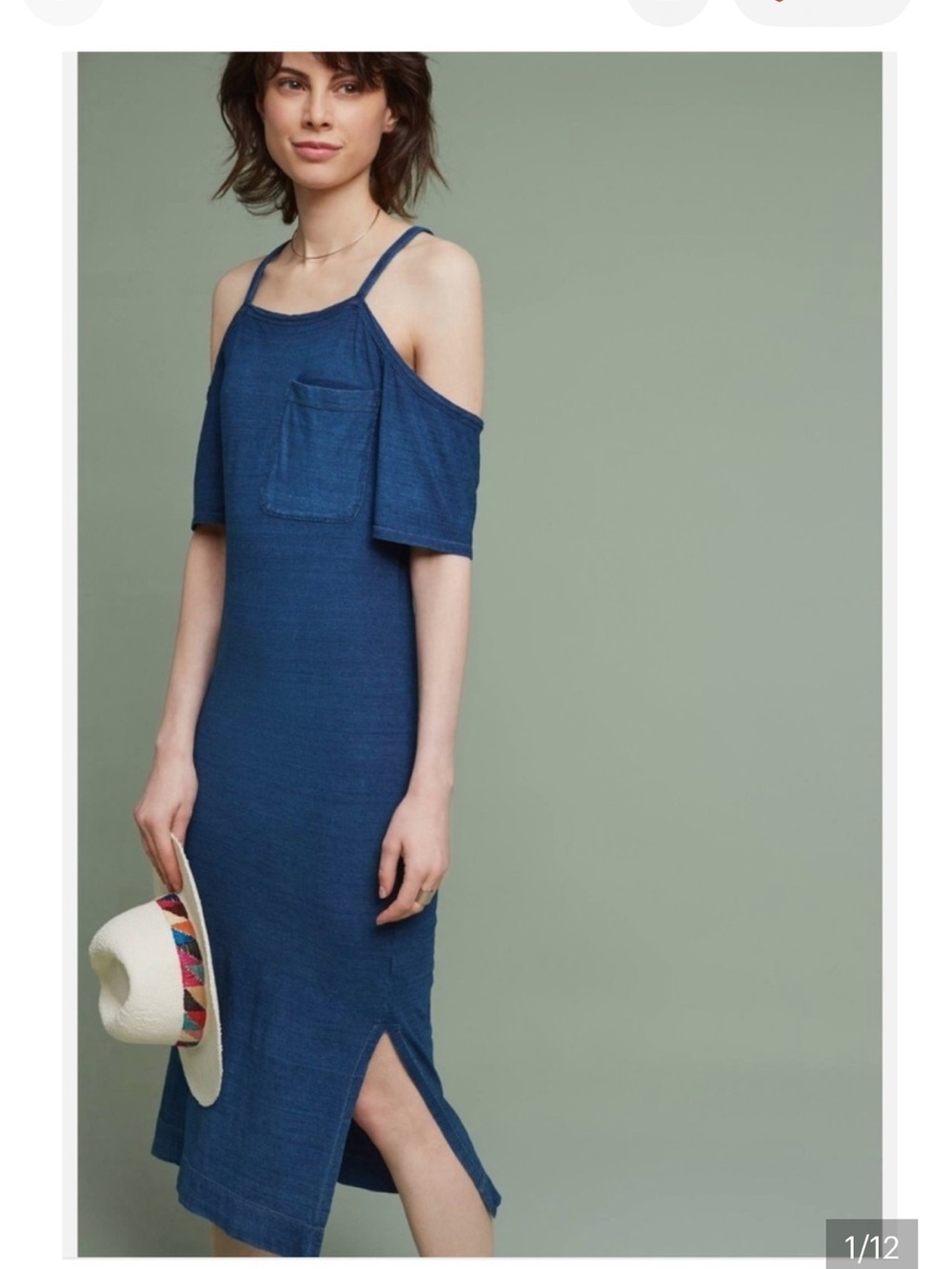 cloth & stone Navy Blue Cold-Shoulder Midi Dress with Pocket